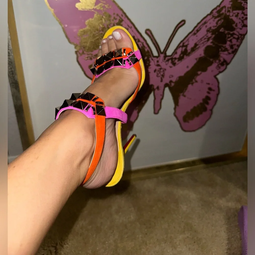Christian Louboutin Suede Calfskin Studded Galerietta 100 heel Multicolor - Picture 6 of 10